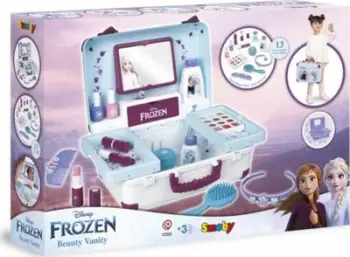 Set lojërash kozmetike Smoby Frozen Beauty Vanity, valixhe me 13 aksesorë, për fëmijë 3+