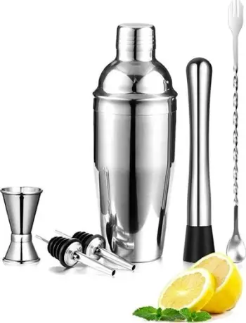 Set bartenderi për kokteje AG818, 6 pjesë, çelik inox, argjend