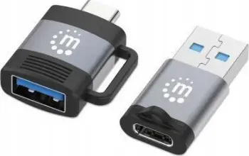 Set adapterësh Manhattan, USB-C në USB-A dhe USB-A në USB-C, 5 Gbps, i zi argjendtë
