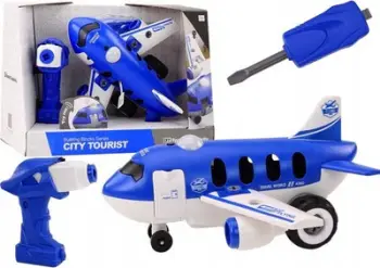 Lodër avion montues LEAN Toys City Tourist, me vegla, blu e bardhë