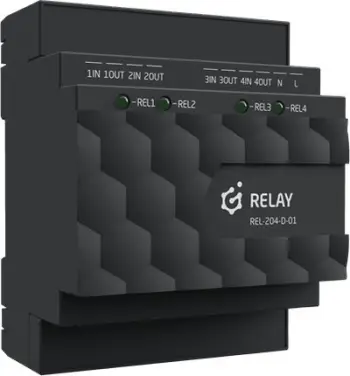 Modul rele Grenton V.2 Relay 4HP, 4 kanale, montim në shinë DIN, i zi