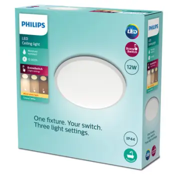 Plafonierë LED Philips MyLiving Cavanal, 2700K, IP44, e bardhë