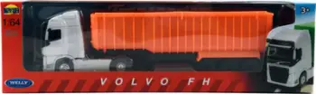Lodër kamion me rimorkio Welly Volvo FH, shkalla 1:64, metal, i bardhë portokalli