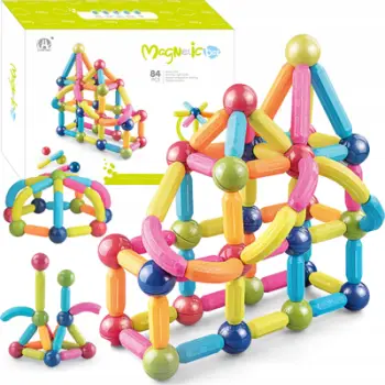 Blloqe magnetike ndërtimi Magnetic Construction, 84 copë, edukative, shumëngjyrëshe