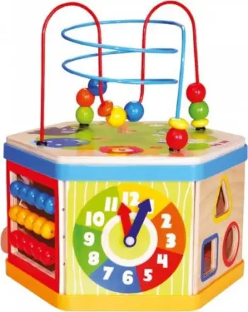 Lodër druri edukative Bino Activating Cube 7 in 1, 30 x 35 x 30 cm, shumëngjyrëshe