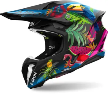 Kaskë motocross Airoh Twist 3 Amazonia, HRT, ASN AEFR, e zezë jeshlë rozë blu, S