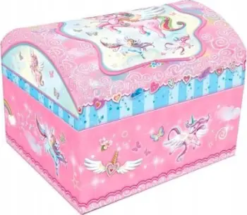 Kuti muzikore Pecoware Music Box Chest Unicorn, me figurë unikorn, rozë