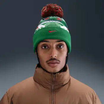 Kapelë dimërore Peak Winter Wonderland Beanie, me pompon të heqshëm, e gjelbër me të bardhë dhe të kuqe
