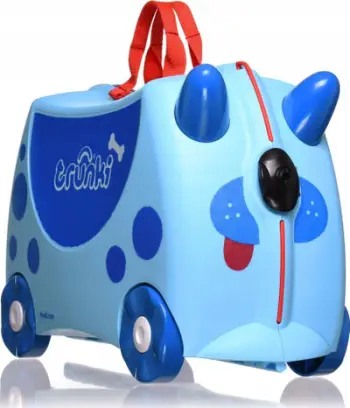 Valixhe fëmijësh Trunki Dougie Dog, me rrota për hipje, e kuqe