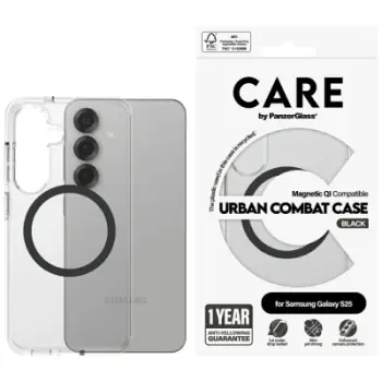 Kapak telefoni PanzerGlass CARE Urban Combat, për Samsung Galaxy S25, magnetik QI, transparent