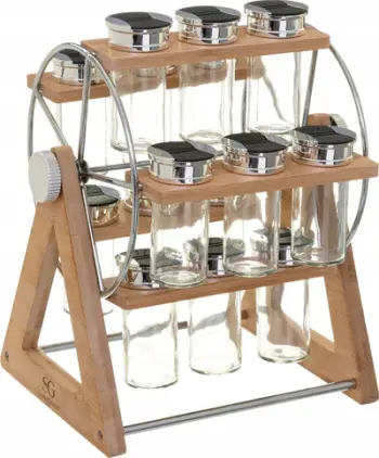 Set kavanoza erezash Meest Spice Jar, 15 kavanoza, mbajtese rrotulluese me 5 nivele, dru bambu