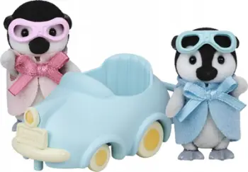 Set lodrash Sylvanian Families Penguin Babies Ride n Play, 2 figura, makinë karrocë, shumëngjyrësh