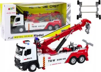Lodër kamion me vinç LEAN Toys, efekte drite dhe tingulli, i bardhë e kuqe