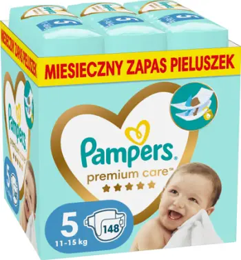 Pelena Pampers Premium Care 5, 11-16 kg, 148 copë, të bardha