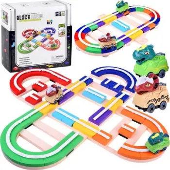 Set ndërtimi pistë makinash Jokomisiada Build a Car Track Dinosaur Car, 143 pjesë, shumëngjyrësh