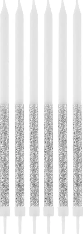 Qirinj dekorativë për tortë Godan B&amp;C Glitter, 14.5 cm, set 16 copë, argjendtë me shkëlqim