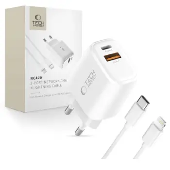 Karikues muri Tech-Protect NCA20, 20W PD QC3.0, 2 porta USB-A USB-C, i bardhë