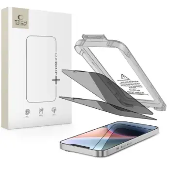 Xham mbrojtës Hofi Tech-Protect Quick Set Spy+ për iPhone 13 13 Pro 14 16e, 2 copë, privatësi, i zi