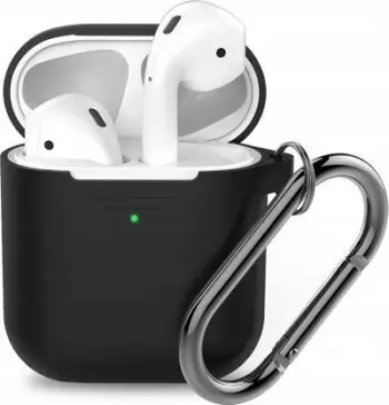 Këllëf silikoni PodSkinz për AirPods 1 dhe 2, me karabinë, LED i dukshëm, rozë