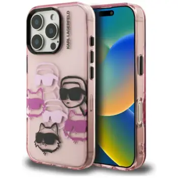 Mbulesë telefoni Karl Lagerfeld IML Multi Karl & Choupette, për iPhone 16 Pro Max 6.9", rozë