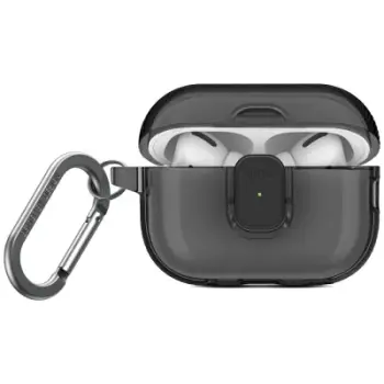 Kuti mbrojtëse Uniq Glase Pro për AirPods Pro 2, TPU, me karabinë, gri e tejdukshme