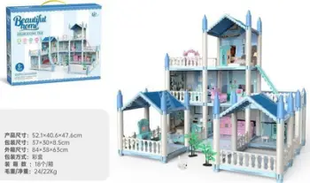Shtëpi lodër Beautiful Home Dollhouse, 3 kate, me mobilje dhe aksesorë, blu