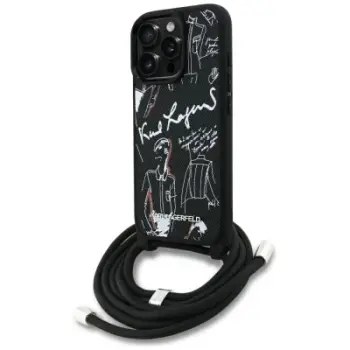 Mbulesë telefoni Karl Lagerfeld Crossbody, iPhone 16 Pro, lëkurë Saffiano, e zezë
