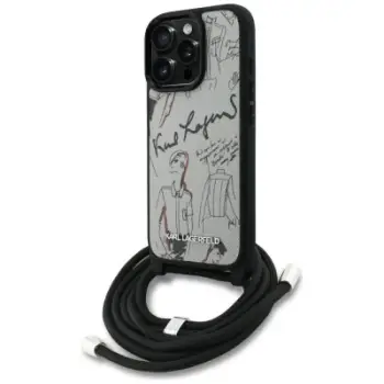 Mbulesë telefoni Karl Lagerfeld Case Crossbody Grained Pattern Logo për iPhone 16 Pro, me rrip, gri