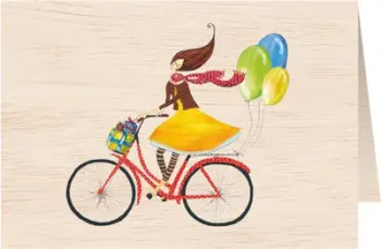 Kartolinë druri Cozywood C6 Bicycle with Balloons, me zarf, natyrale