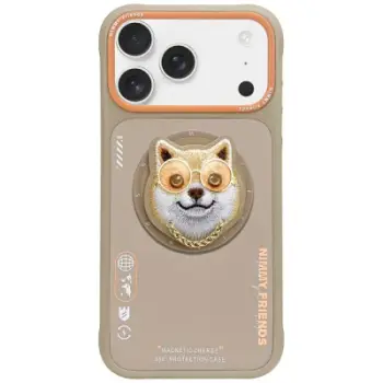 Mbështjellës telefoni Nimmy Glasses Cool Dog MagSafe për iPhone 17 Pro, magnetik MagSafe, material PC TPU, bezhë