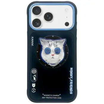 Kapak telefoni Nimmy Glasses Cool Cat MagSafe, për iPhone 17 Pro, magnetik, i zi blu