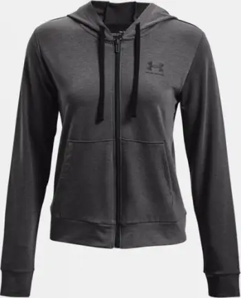 Bluzë me kapuç Under Armour Rival Terry FZ W, pambuk poliester, për femra, gri e errët