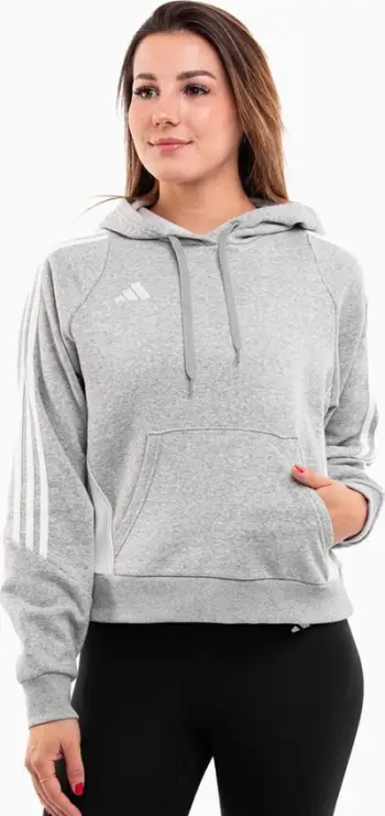 Bluzë me kapuç për femra Adidas Tiro 24, fleece, xhep kangur, gri e hapur