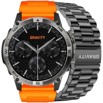 Smartwatch Gravity GT46-4, 1.43" AMOLED, thirrje Bluetooth, portokalli i zi