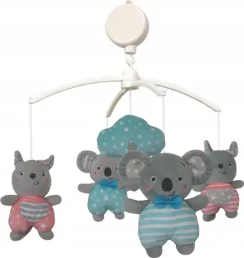 Karusel mbi krevat Baby Mix Little Kangaroos and Koala, mekanizëm muzikor, lodra pelushi, shumëngjyrësh