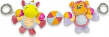 Lodër varëse për karrocë Baby Mix Plush Rattle, hipopotam dhe majmun, me zile, shumëngjyrëshe