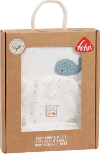 Set body dhe kapelë bebe Fehn FehnNatur, pambuk organik, me mëngë të shkurtra, e bardhë