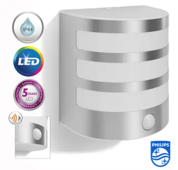 Dritë muri e jashtme Philips Calgary 173154716, LED 3W, me sensor lëvizjeje, inoks