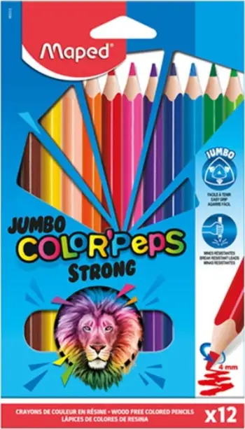 Lapsa ngjyrues Maped ColourPeps Strong Jumbo, trekëndor ergonomik, bërthamë 4 mm, set 12 copë, shumëngjyrëshe