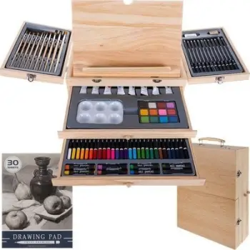 Set pikture në valixhe, 83 elemente, me chevalet, shumëngjyrësh