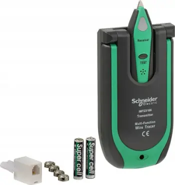 Gjurmues kabllosh Schneider Electric IMT23206, set transmetues dhe marrës, me bateri, gri e gjelbër
