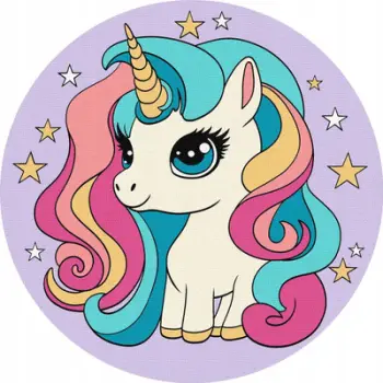 Set pikturimi me numra Teka Unbeatable Unicorn, rrumbullak 19 cm, me kanavacë dhe ngjyra