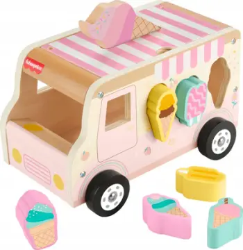 Lodër druri Fisher-Price Ice Cream Truck, sorter formash, 9 pjesë, shumëngjyrëshe