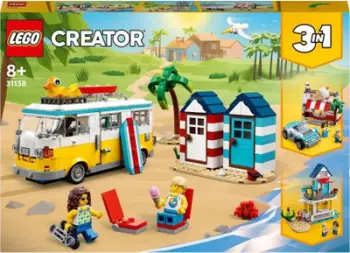 Set lodër LEGO Creator 3 in 1 31138 Beach Camper Van, ndërtim 3 në 1, për fëmijë 8+, shumëngjyrësh