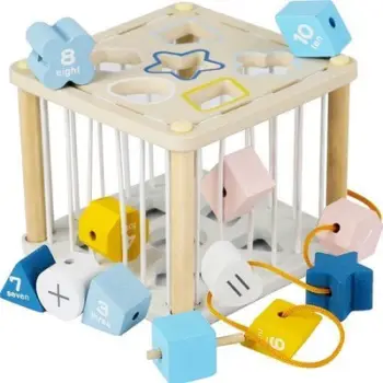 Lodër edukative druri KRUZZEL Shape Sorters, kube me forma, 12 elemente, shumëngjyrëshe