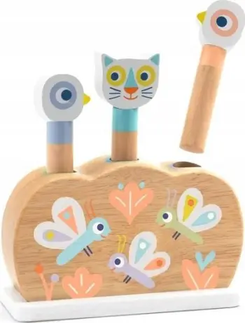 Lodër puzzle druri DJECO Baby Popi, pop up, për foshnje 12m+, shumëngjyrëshe