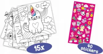 Liber ngjyrosjeje SES Creative 111 Unicorn, 15 faqe, 40 ngjitëse me shkëlqim, shumëngjyrësh