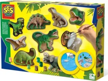 Set kreativ për derdhje dhe ngjyrosje SES Creative Dinosaur World, me kallëpe dinosaurësh, shumëngjyrësh