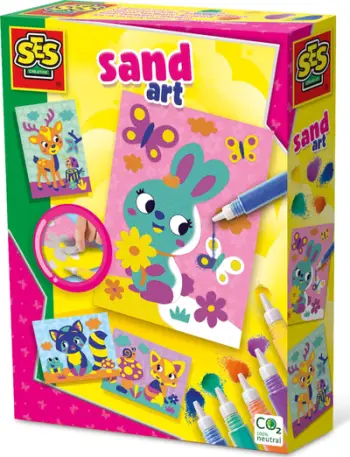 Set kreativ me rërë SES Creative 14136 Forest Animals, 4 kartolina, shumëngjyrëshe