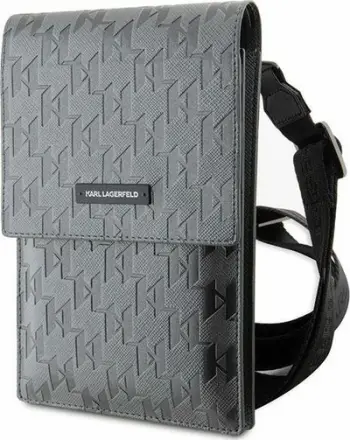 Çantë telefoni Karl Lagerfeld Phone Bag KLWBSAMSMG, për dy telefona, lëkurë eko Saffiano, argjendi